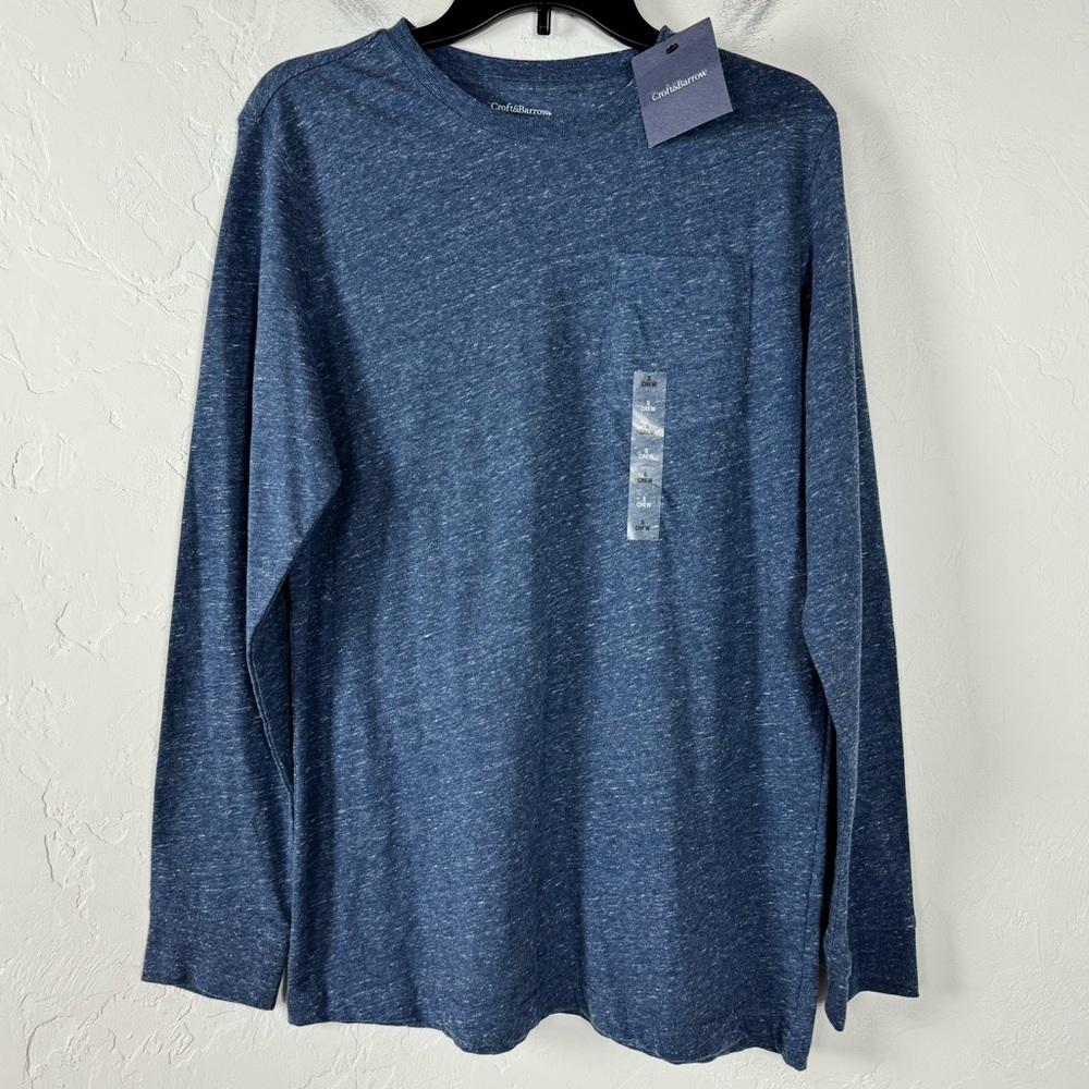 Kohls Croft &‎ Barrow Shirt Tee Top Crew Neck Easy Care Heather Marled Blue Knit